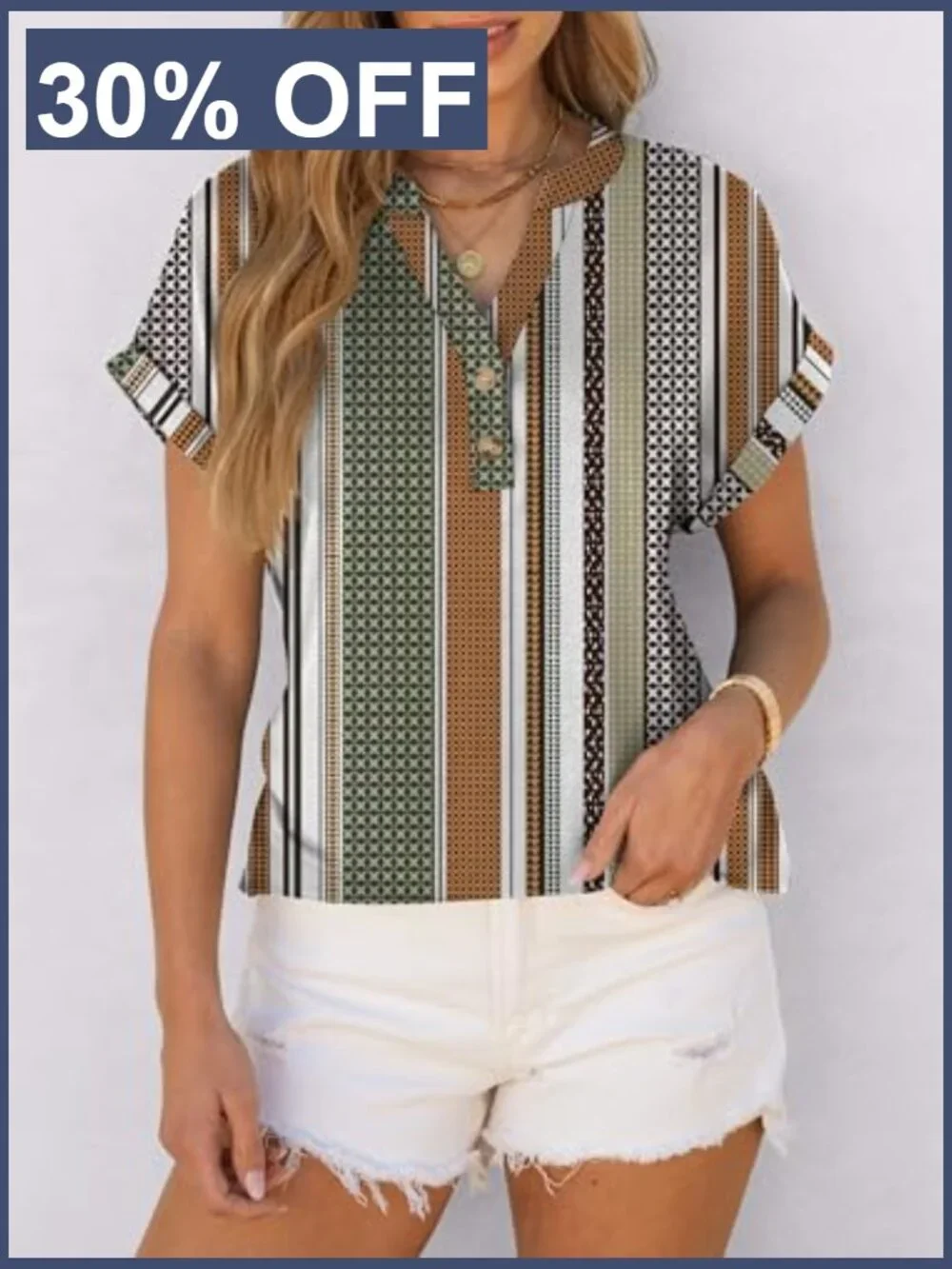 Short Sleeve Henley Tee V Neck Blouse Casual Loose Fit Summer Top - Picture 3 of 7